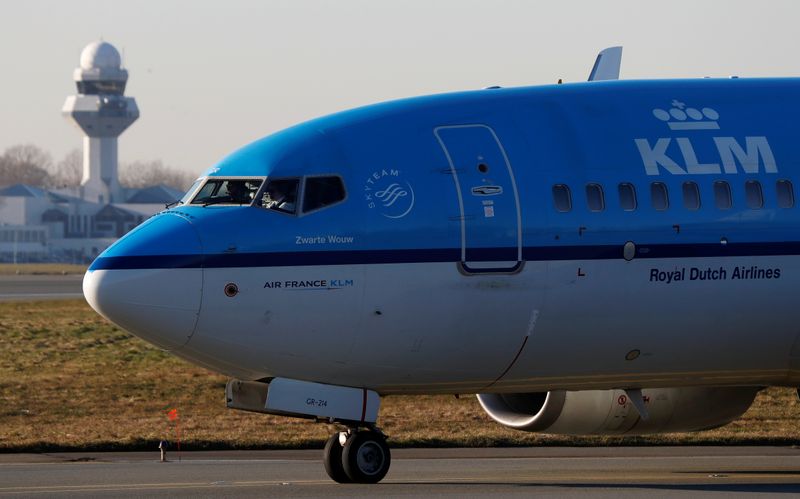 KLM Boeing 737 aircraft taxis to runway at the Chopin