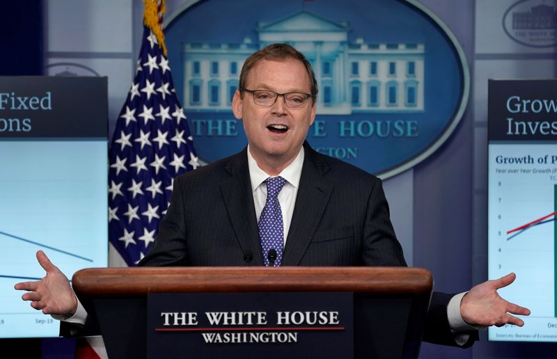 Trump adviser Hassett speaks during a news briefing at the