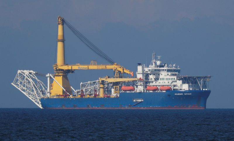 Pipe-laying vessel Akademik Cherskiy is seen in a bay near