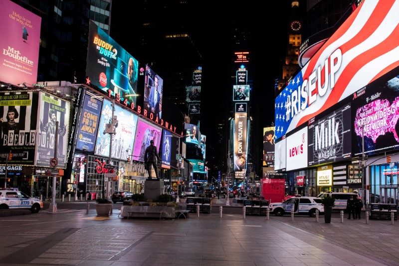 FILE PHOTO: An empty Times Square is seen following the