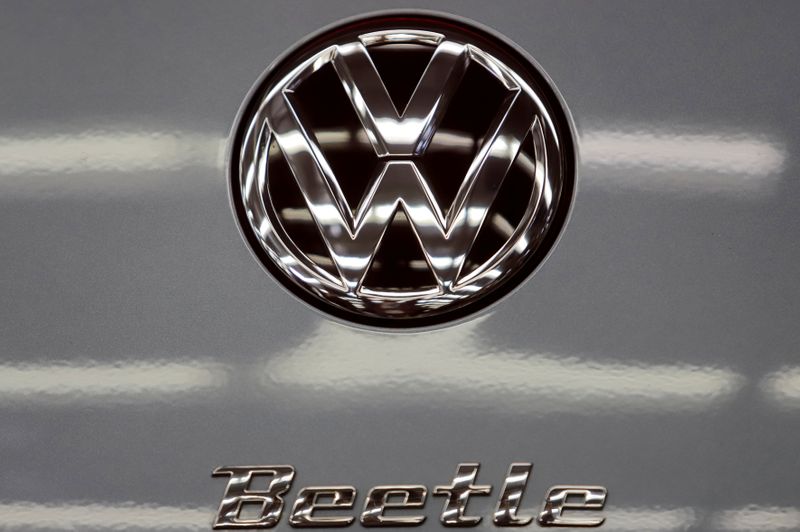 FILE PHOTO: A logo is seen on a Volkswagen Beetle