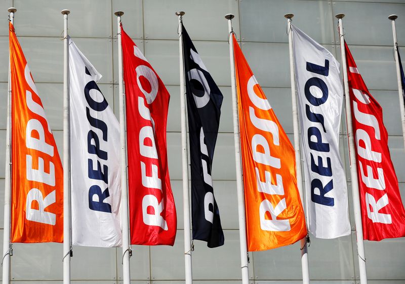 FILE PHOTO: Repsol flags are seen at a conference hall