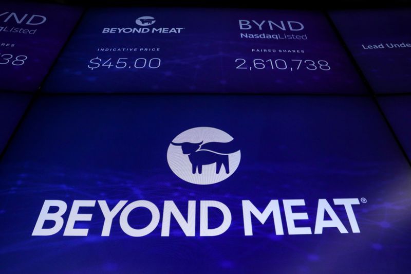 FILE PHOTO: The company logo and trading information for Beyond