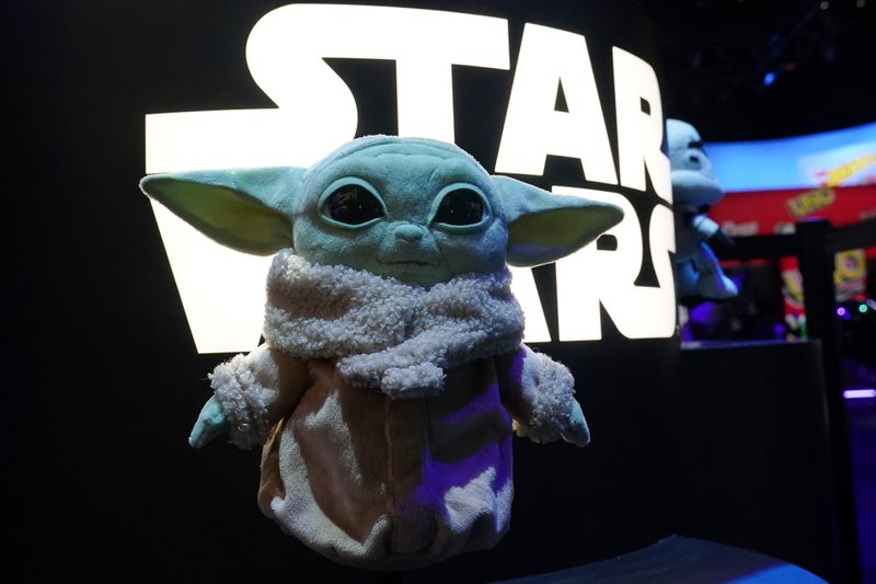 A Baby Yoda toy from Mattel is pictured in the