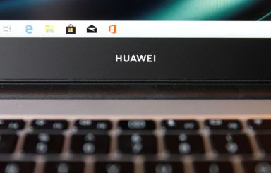 A Huawei logo is seen on a device at a