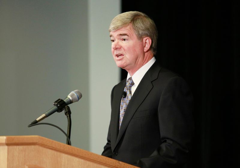 NCAA President Emmert speaks during news conference at NCAA headquarters
