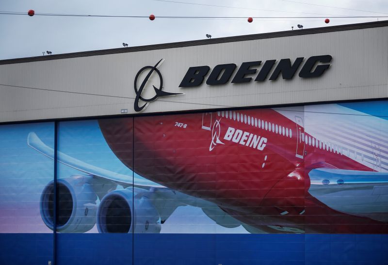 A Boeing logo is seen at the company’s facility in
