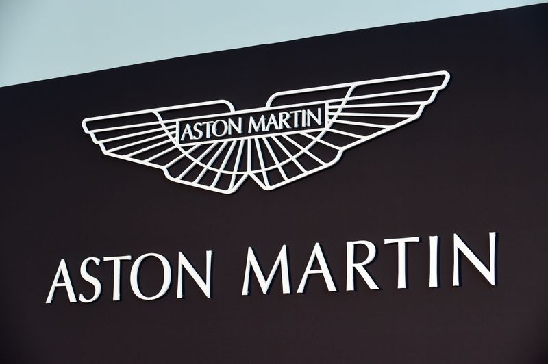 An Aston Martin logo is pictured at the new factory