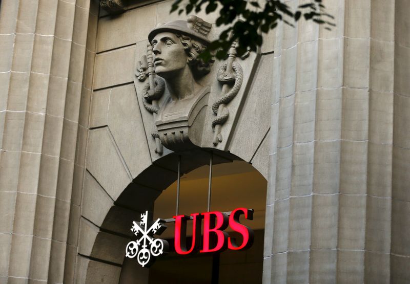 FILE PHOTO: The logo of Swiss bank UBS at its