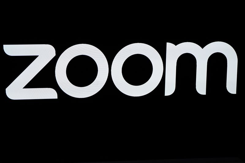 The Zoom Video Communications logo is pictured at the NASDAQ