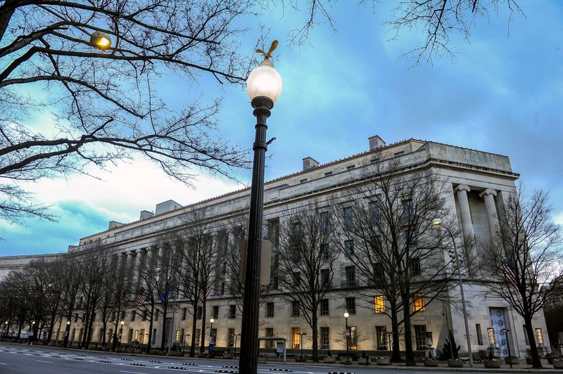 FILE PHOTO: The U.S. Department of Justice building is bathed