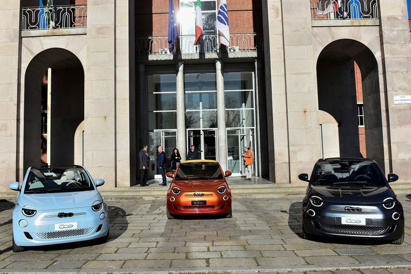 A new Fiat 500 electric car is unveil in Milan