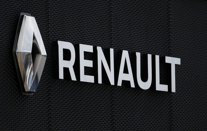 The logo of French car manufacturer Renault is seen at
