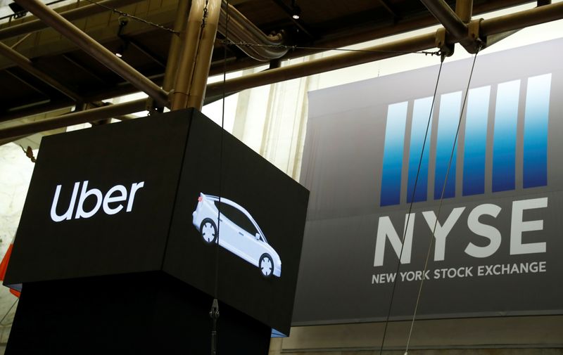Uber Technologies Inc. banner during the company’s IPO at the