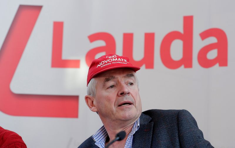 Lauda and Ryanair Chief Executive O’Leary addresses a news conference