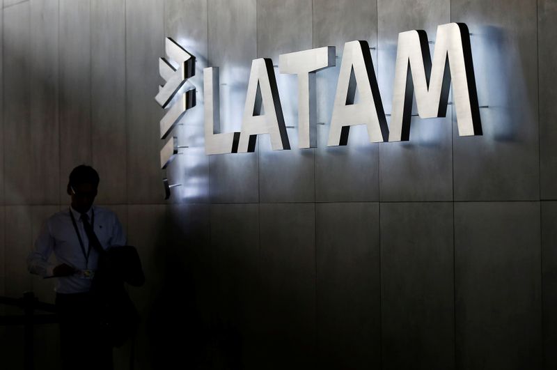 LATAM airlines logo, is seen inside of the Commodore Arturo