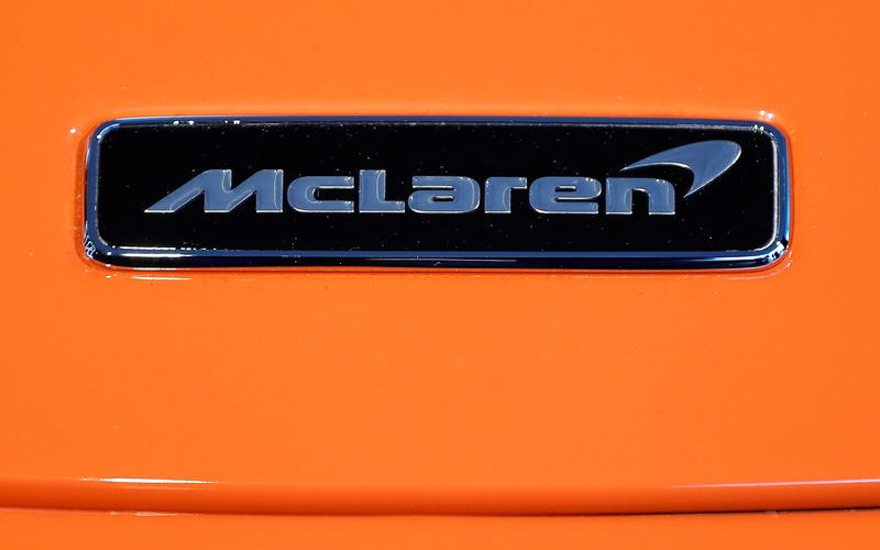 The McLaren logo is seen on the McLaren 765LT at