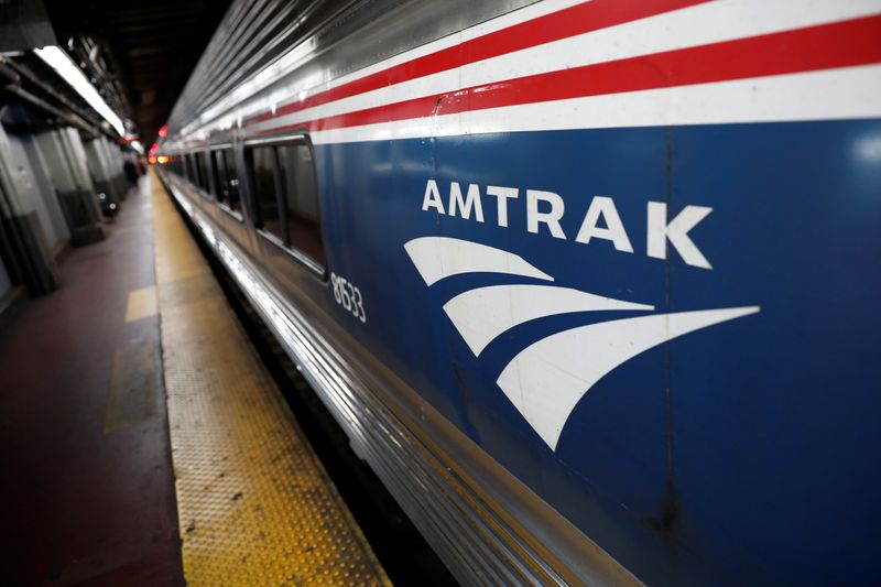 An Amtrak passenger train sits in New York City’s Pennsylvania