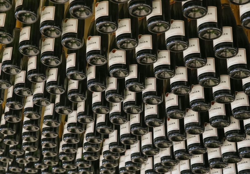 FILE PHOTO: Bottles of the Taittinger Champagne are seen at