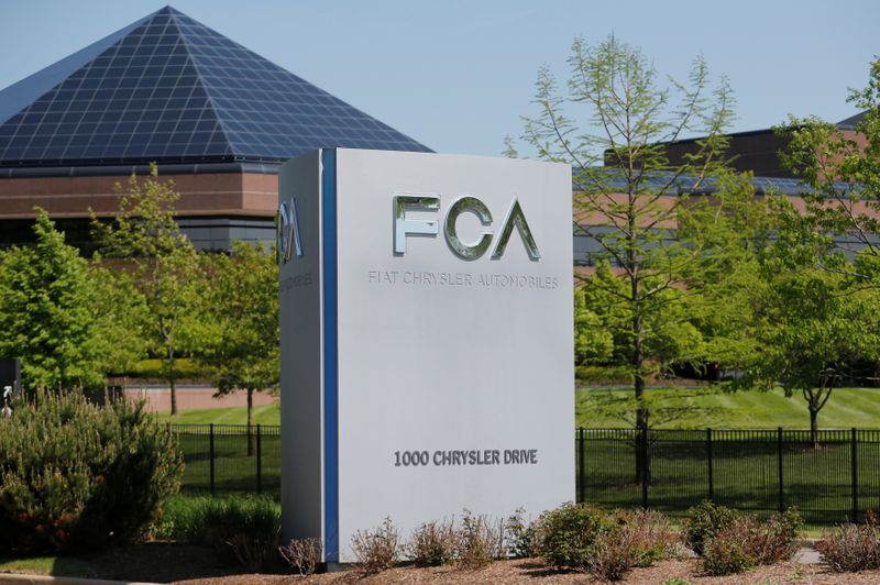 A Fiat Chrysler Automobiles sign is seen at the U.S.