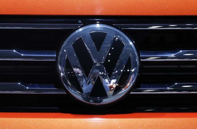 The Volkswagen logo is seen on a vehicle at the
