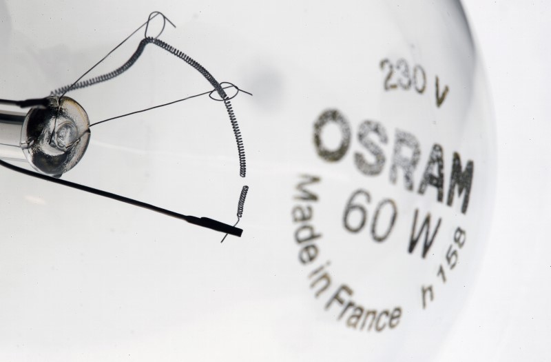 Broken filament of a lightbulb by lighting manufacturer Osram is