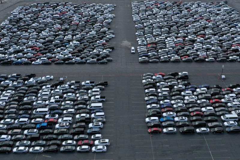 FILE PHOTO: Unused rental cars fill the Dodger Stadium parking