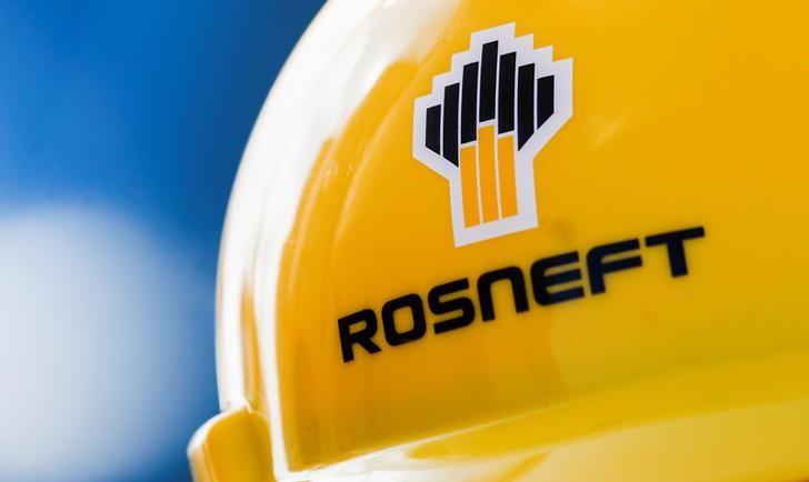 Rosneft logo is pictured on a safety helmet in Vung