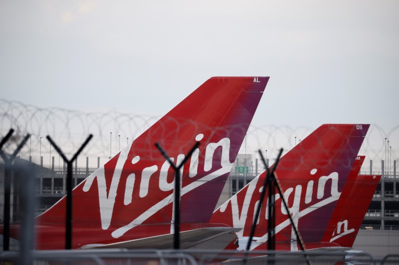 FILE PHOTO: Virgin Atlantic planes parked at Manchester Airport, Britain
