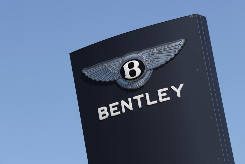 A logo of Bentley is seen outside a Bentley car
