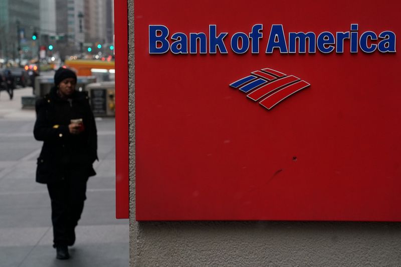 A Bank of America logo is pictured in the Manhattan