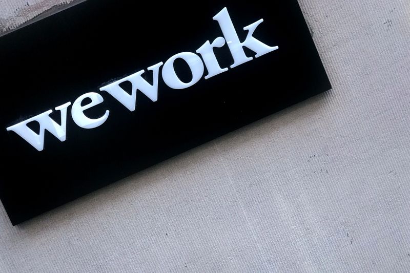 A WeWork logo is pictured in the Manhattan borough of