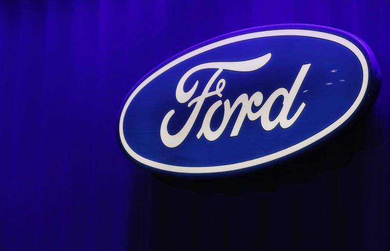 Ford logo is seen at the North American International Auto