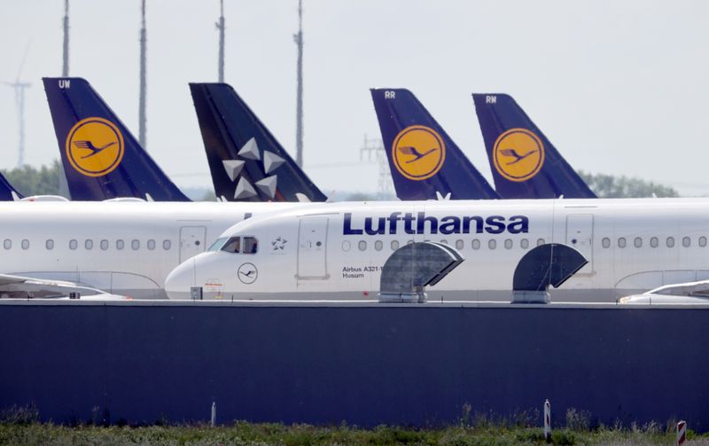Airplanes of German carrier Lufthansa are parked at the Berlin