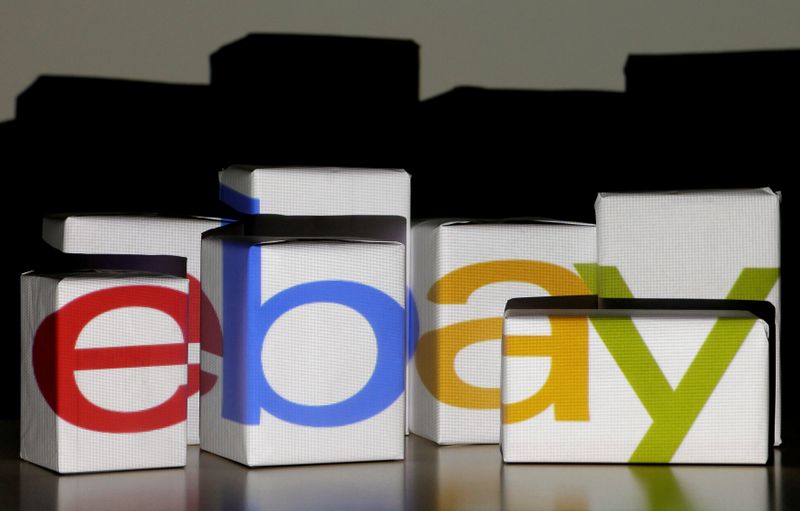 FILE PHOTO: An eBay logo is projected onto white boxes