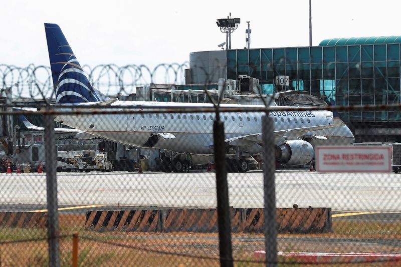 A Copa Airlines plane sits in the tarmac is pictured