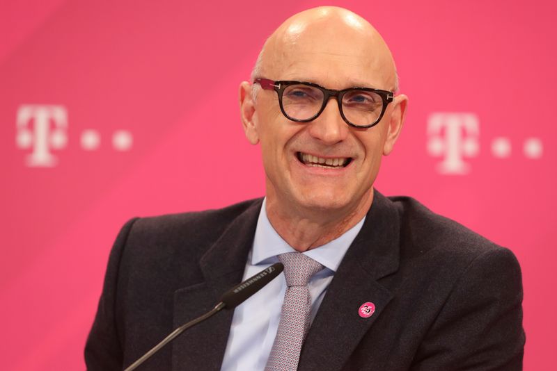 FILE PHOTO: Deutsche Telekom CEO Tim Hoettges addresses the company’s