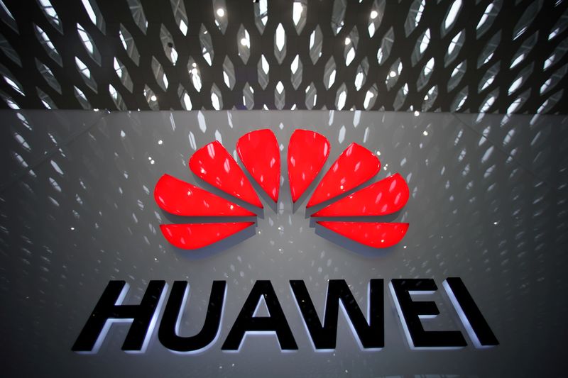 A Huawei company logo is pictured at the Shenzhen International