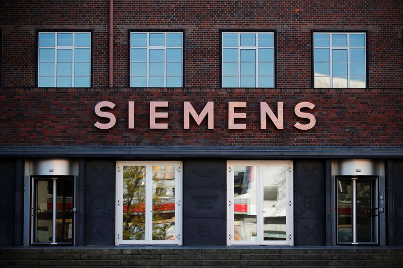 The Siemens logo is seen on a building in Siemensstadt