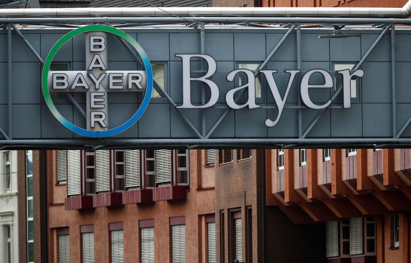 Logo of Bayer AG at a plant of the German