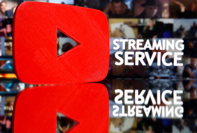 FILE PHOTO: A 3D-printed Youtube logo is seen in front