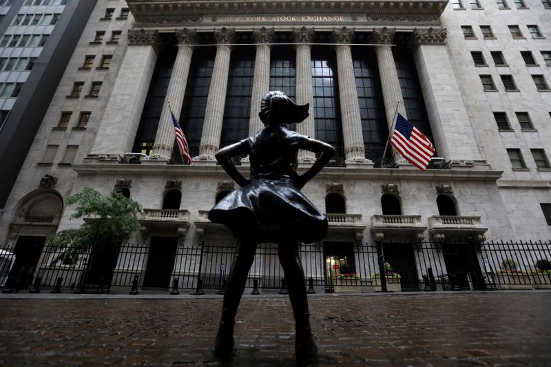 The Fearless Girl statue is seen outside the NYSE in