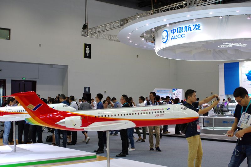 FILE PHOTO:  A model of China’s ARJ21 aircraft by