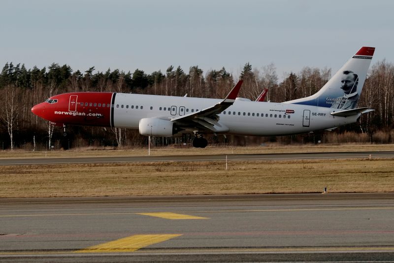 FILE PHOTO: Norwegian Air Sweden Boeing 737-800 plane SE-RRY lands