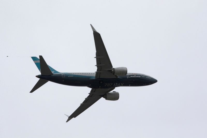 A Boeing 737 MAX airplane takes off on a test
