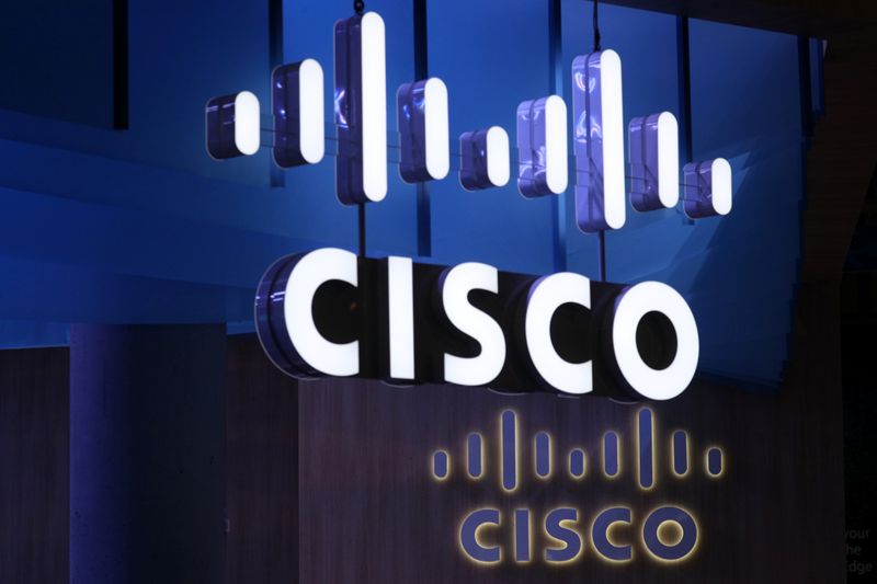 FILE PHOTO: The Cisco logo is seen at their booth