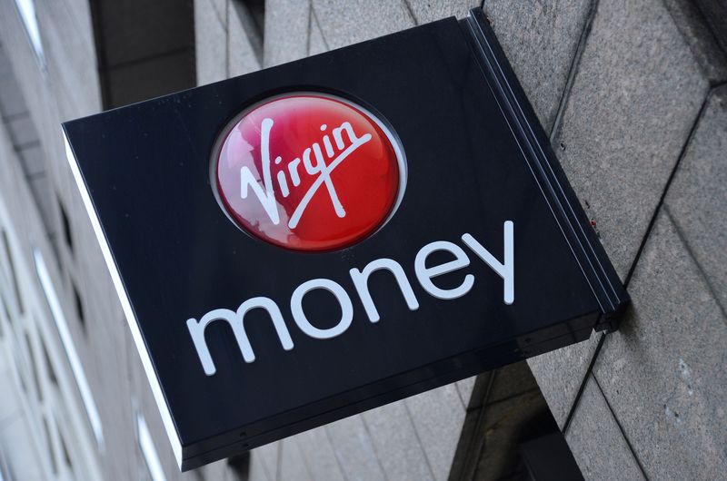 A logo at a branch of Virgin Money bank is