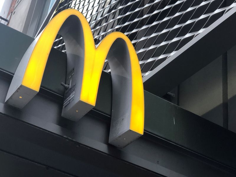 The McDonald’s logo is seen outside the fast-food chain McDonald’s