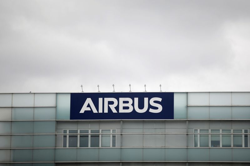 A logo of Airbus is seen at the entrance of
