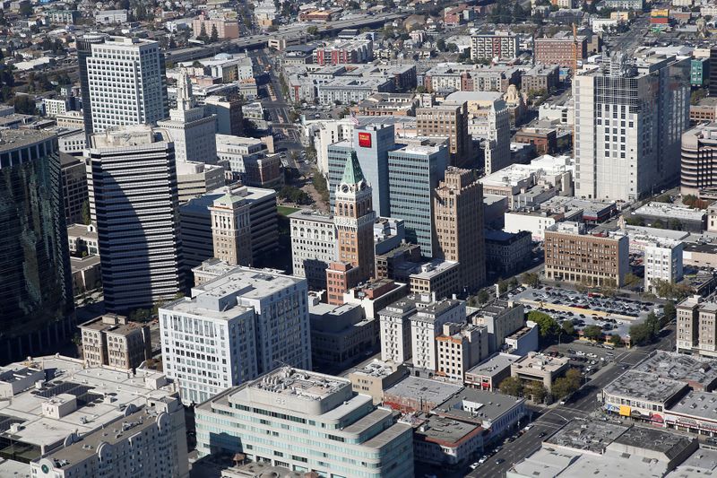 FILE PHOTO: An aerial view of Downtown Oakland is seen
